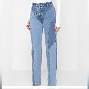 NWT Maniere de Voir straight leg jeans with patchwork —size 4